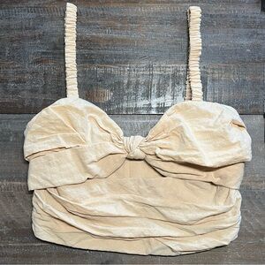 ZARA Ruched Knot Front Crop Top L – Crinkled Beige Resort Style